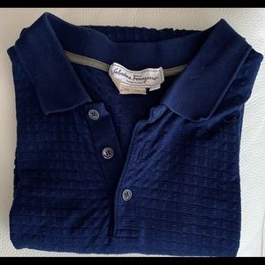 Salvatore Ferragamo Blue Knit Polo shirt.